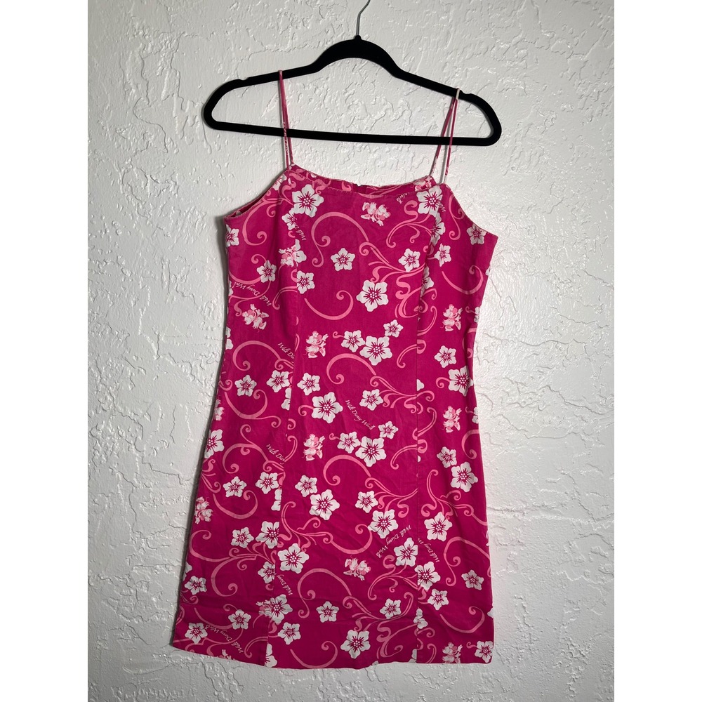 Vintage Walt Disney World Pink Floral Mickey Mini Dress Size 12 Y2K Spaghetti